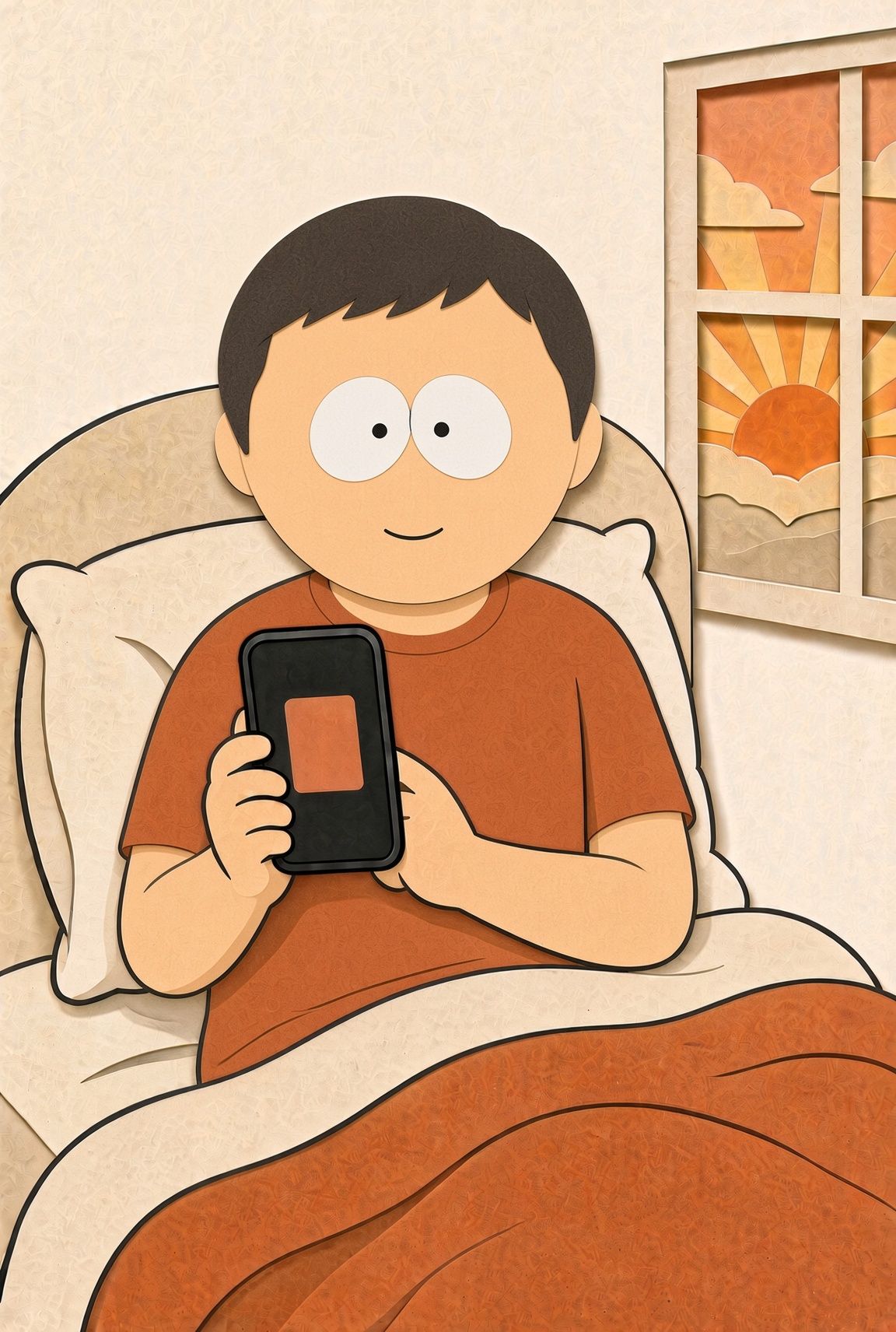 A person in bed in the morning looking at the phone.