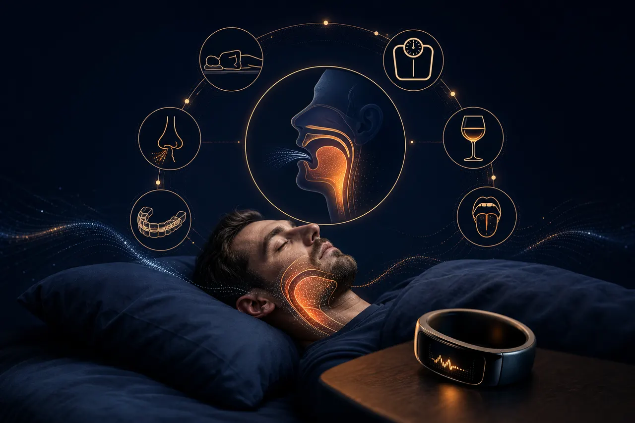 A person asleep on their side in a calm, dimly lit bedroom, warm light near the window, suggesting peaceful nighttime rest.